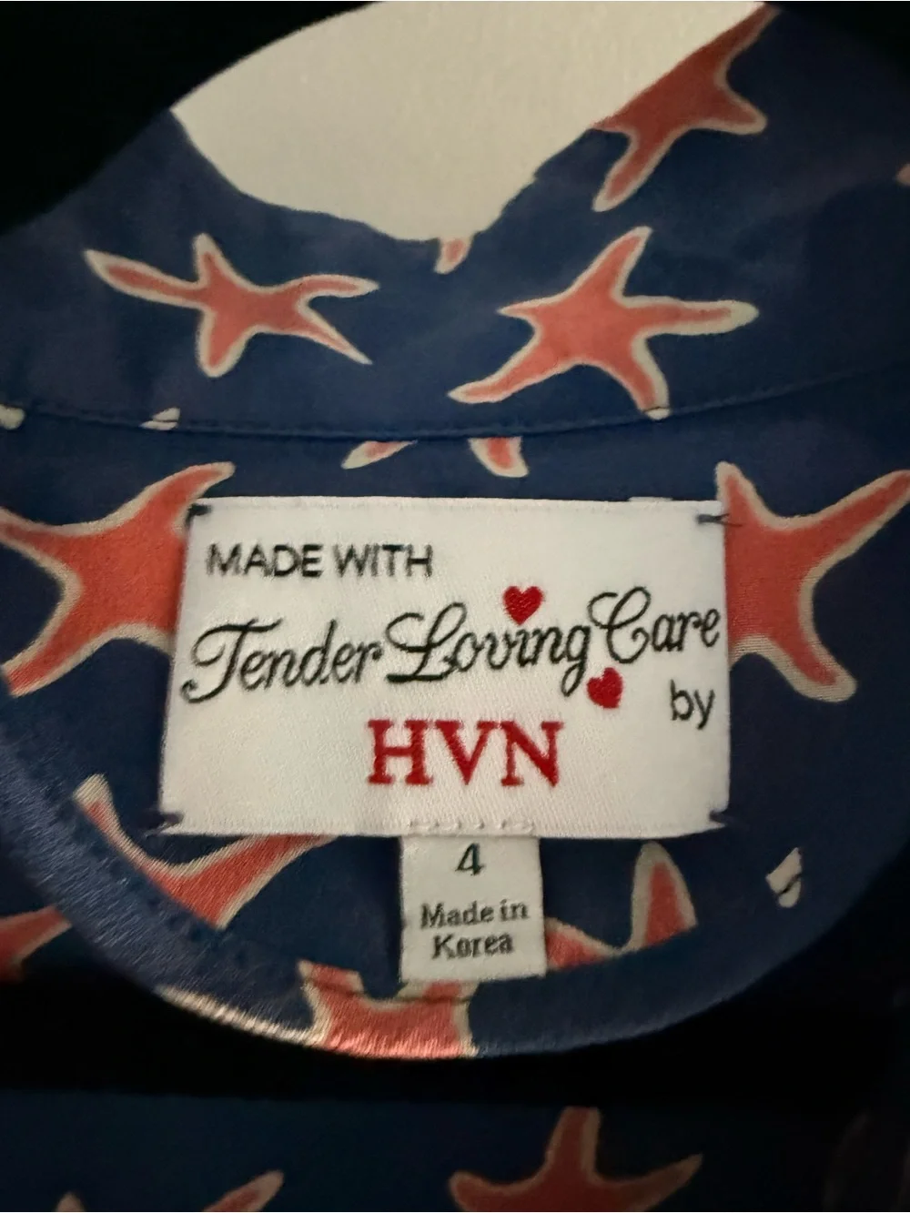 HVN Navy Summer Starfish Print 100% Silk Dress